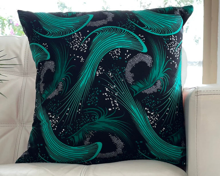 Emerald Swell · Printed Cotton Cushion
