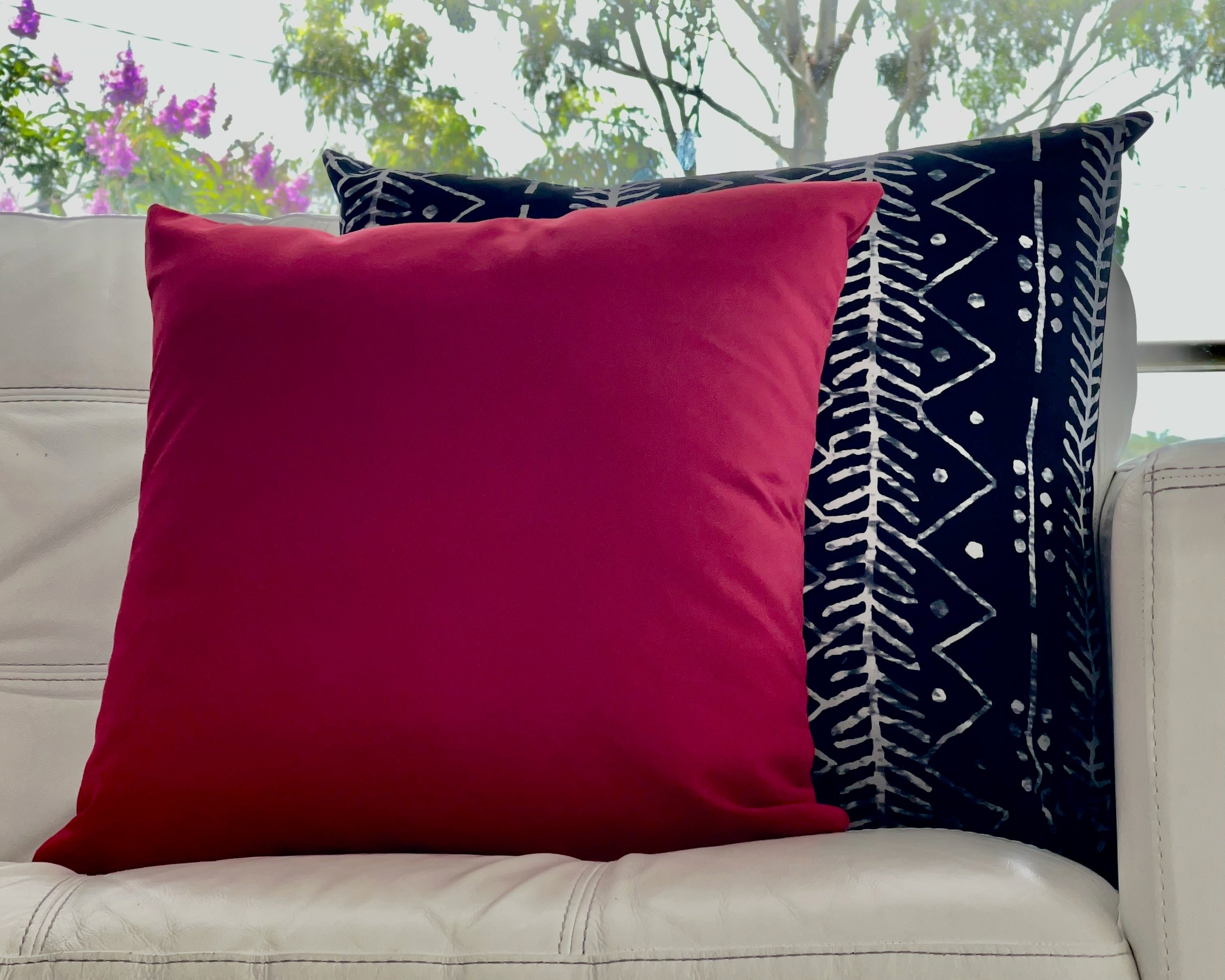 Red Cushion Cover and Black & White Mudcloth Cushion Cover
