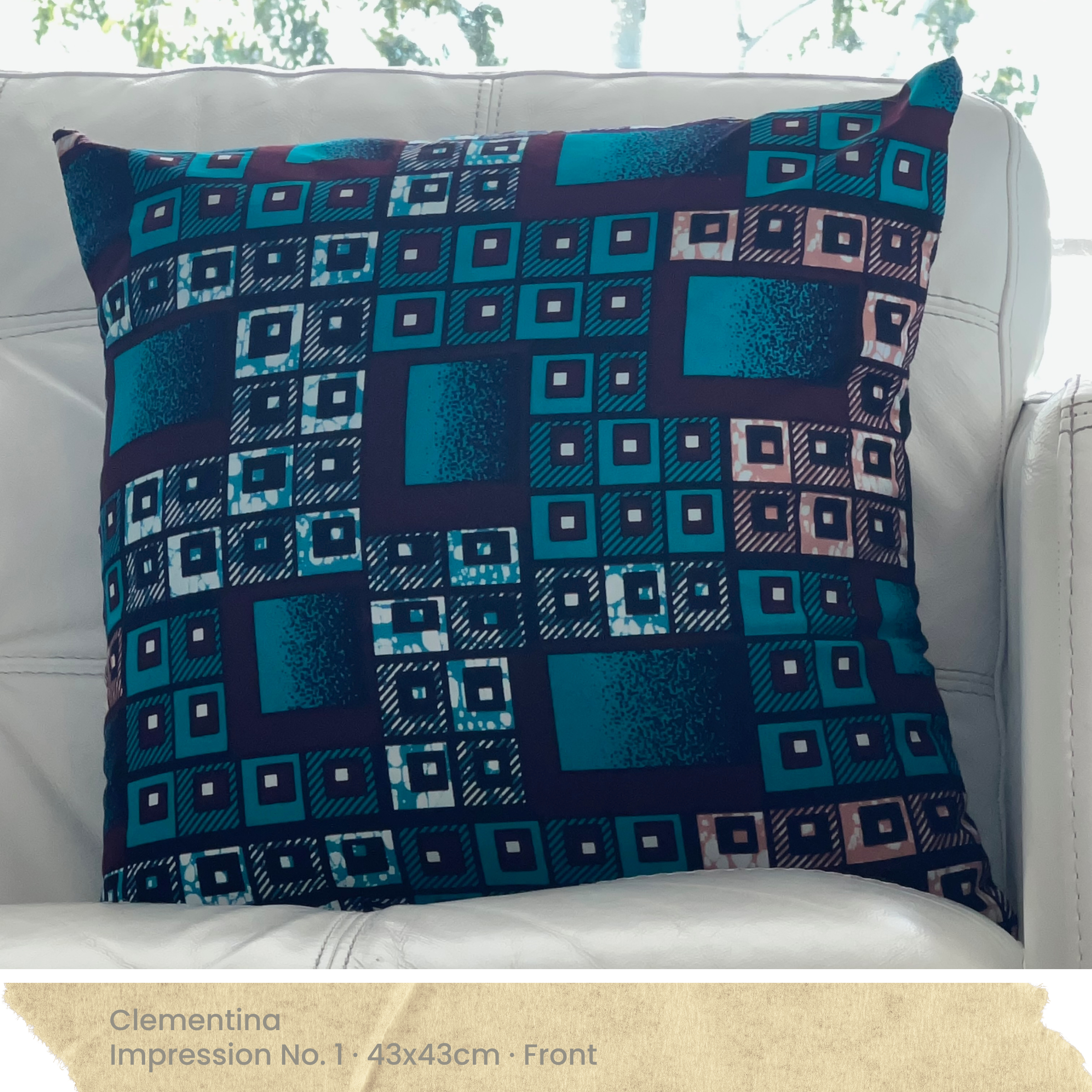 Teal Maroon Black White & Peach Cushion Cover - Front