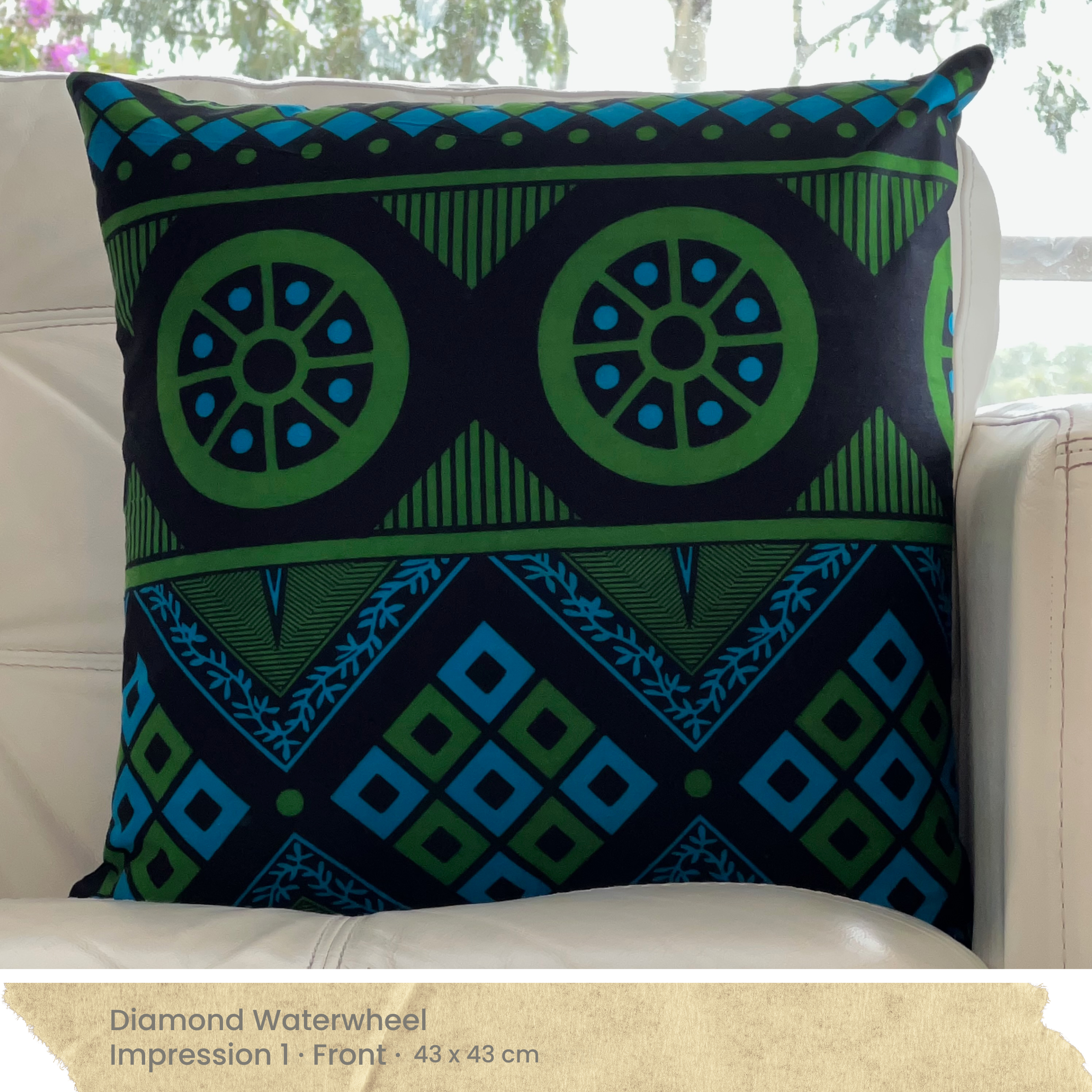 Green Turquoise & Black Cushion Cover - Front