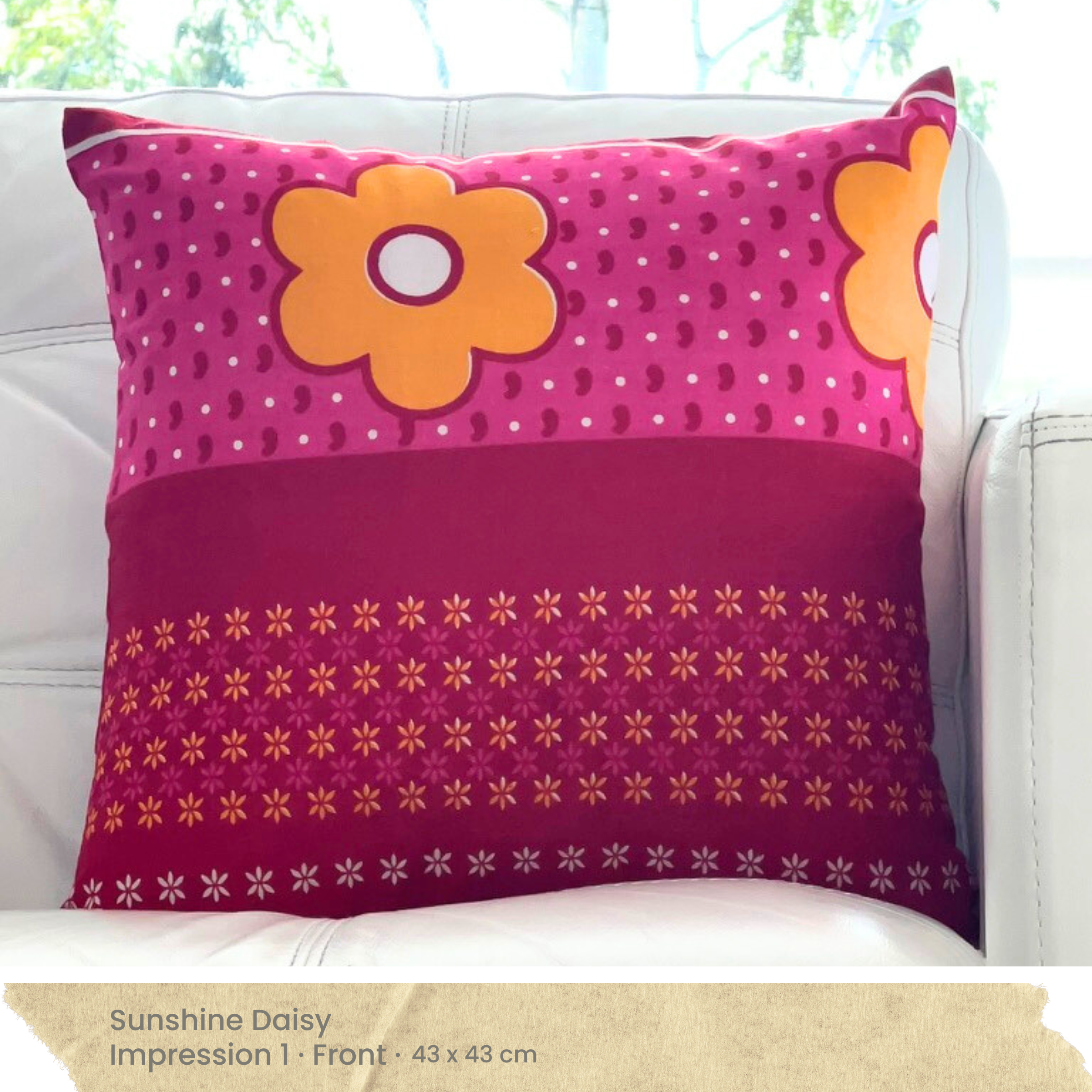 Red Pink Yellow & White Cushion Cover - Front