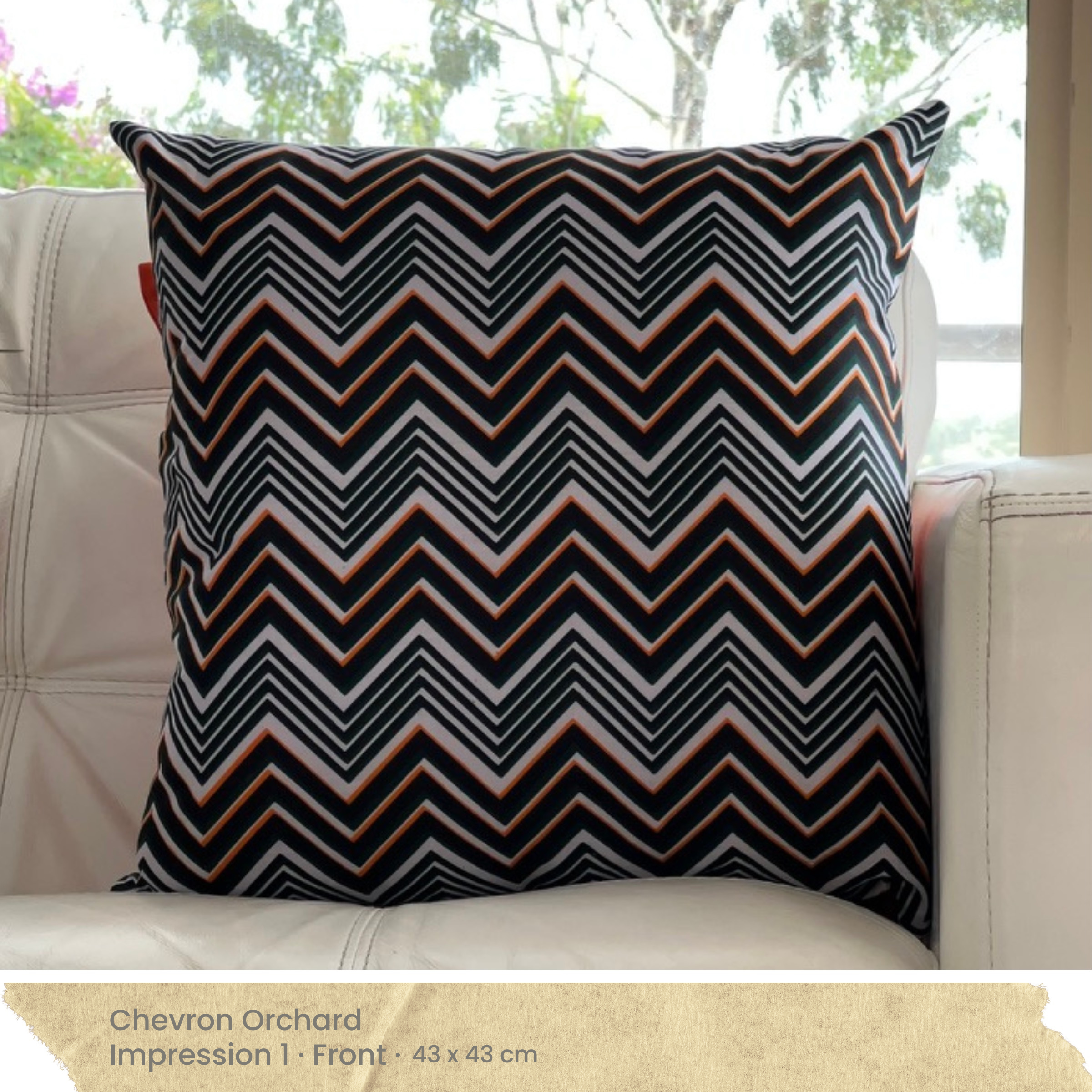Orange Black & White Chevron Cushion Cover - Front
