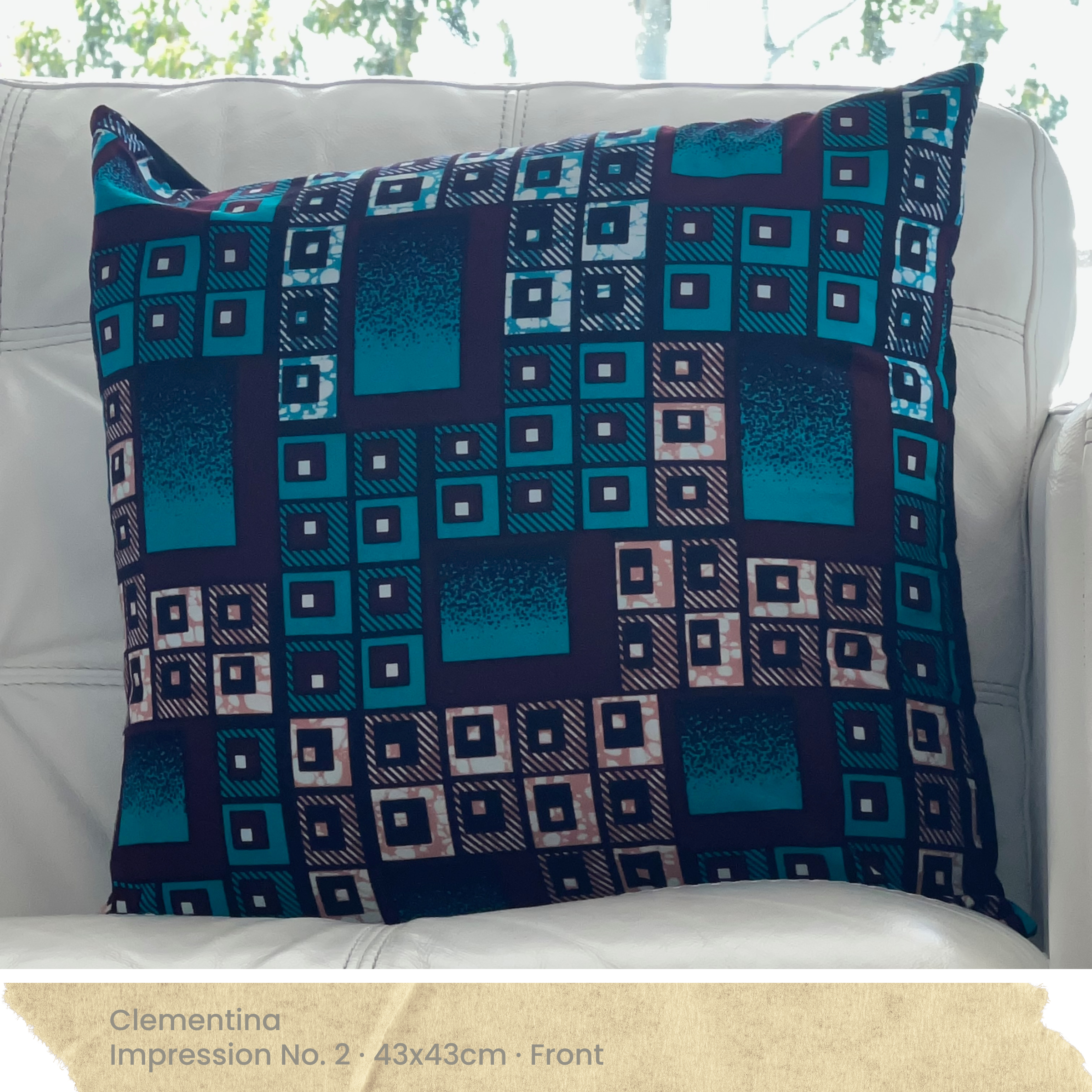 Teal Maroon Black White & Peach Cushion Cover - Front