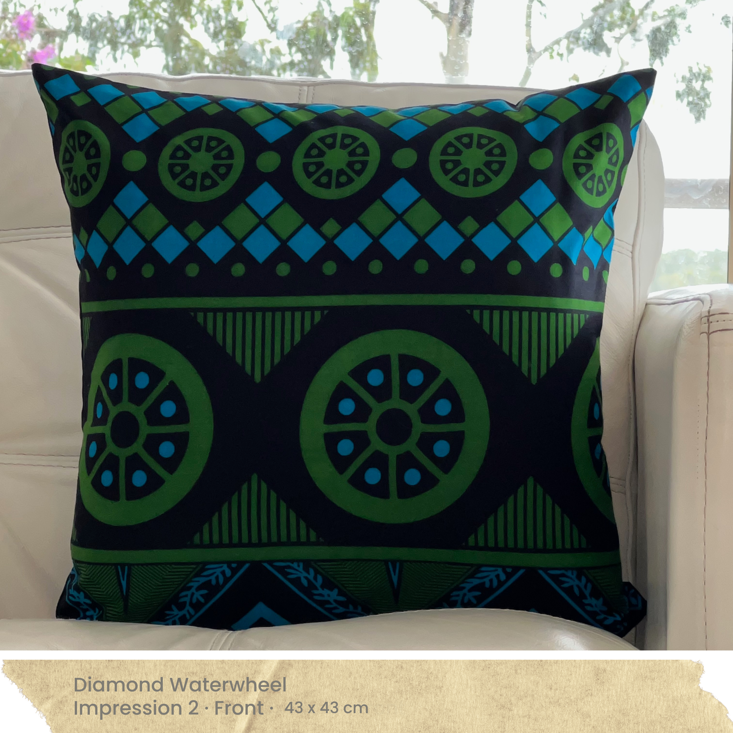 Green Turquoise & Black Cushion Cover - Front