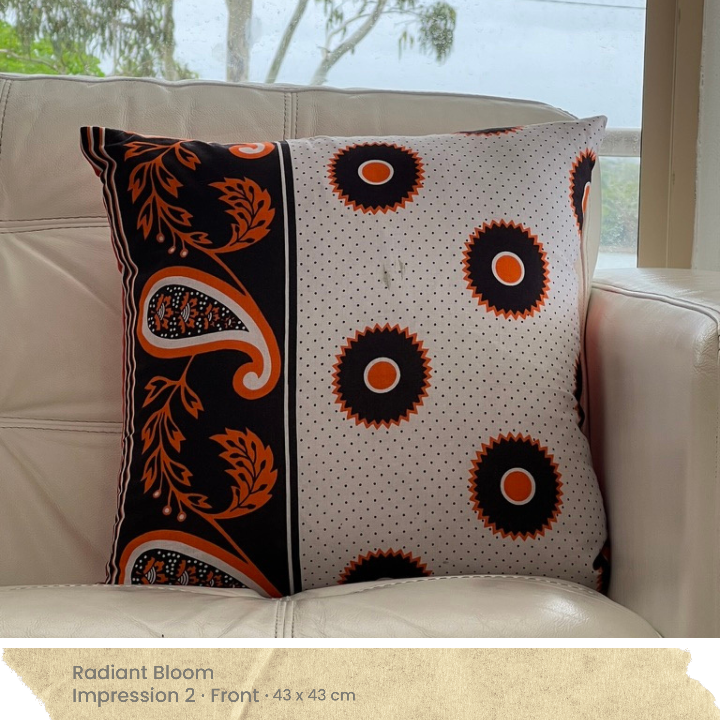 Orange Black & White Cushion Cover - Front