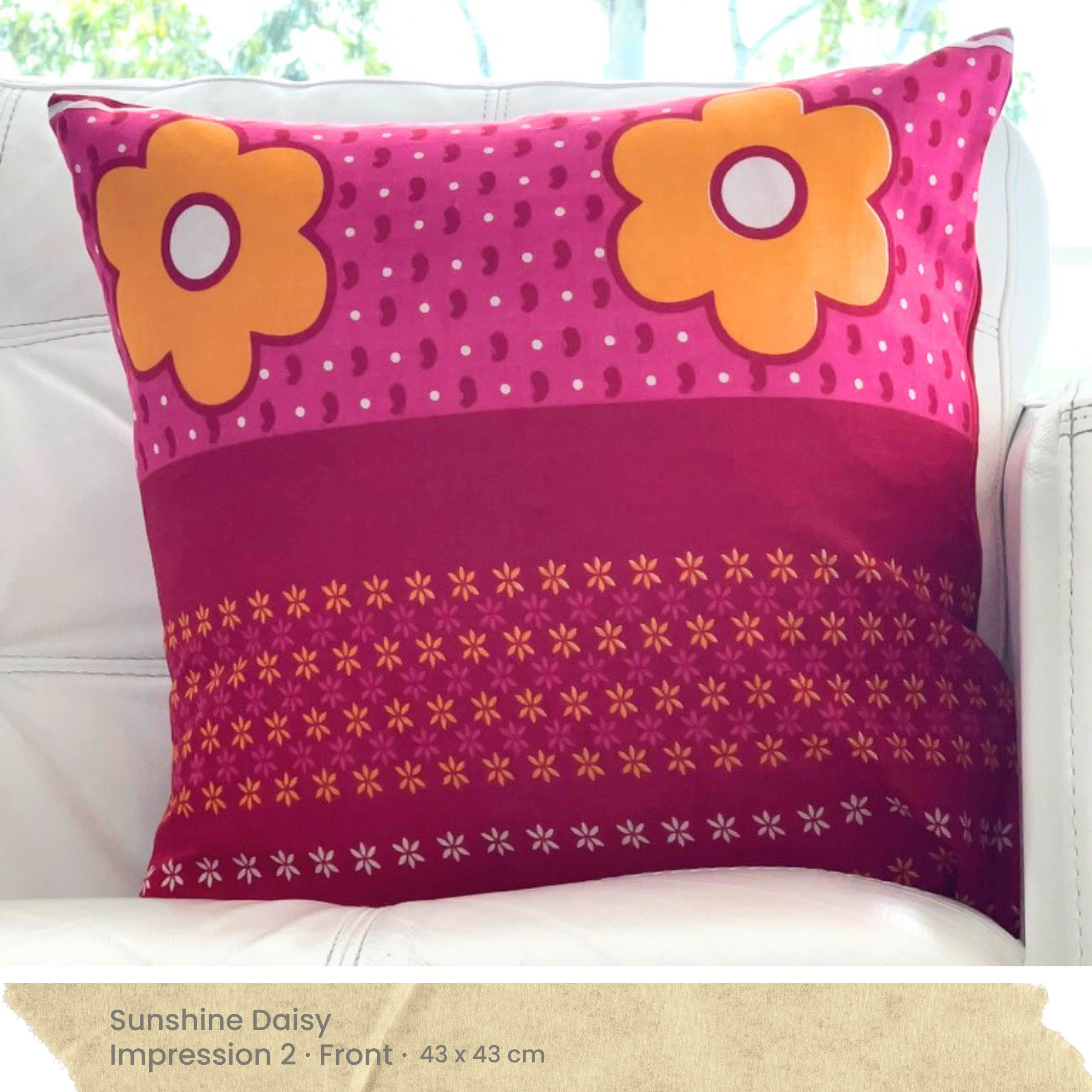 Red Pink Yellow & White Cushion Cover - Front