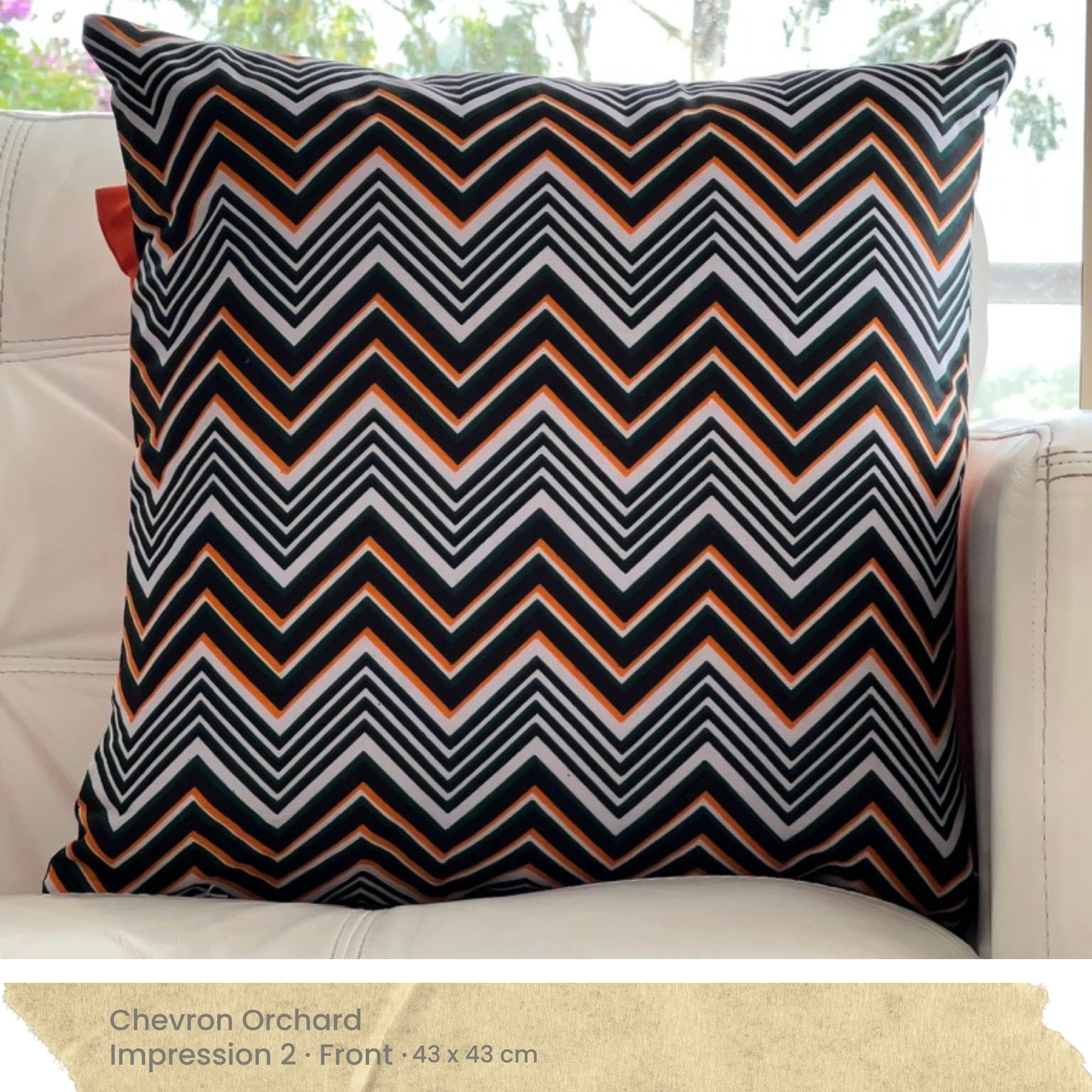 Orange Black & White Chevron Cushion Cover - Front