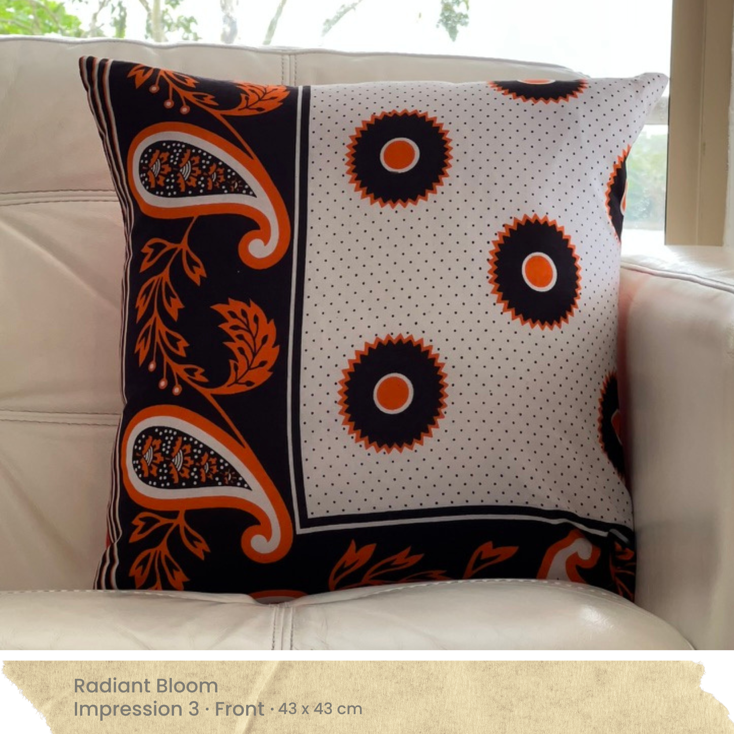 Orange Black & White Cushion Cover - Front