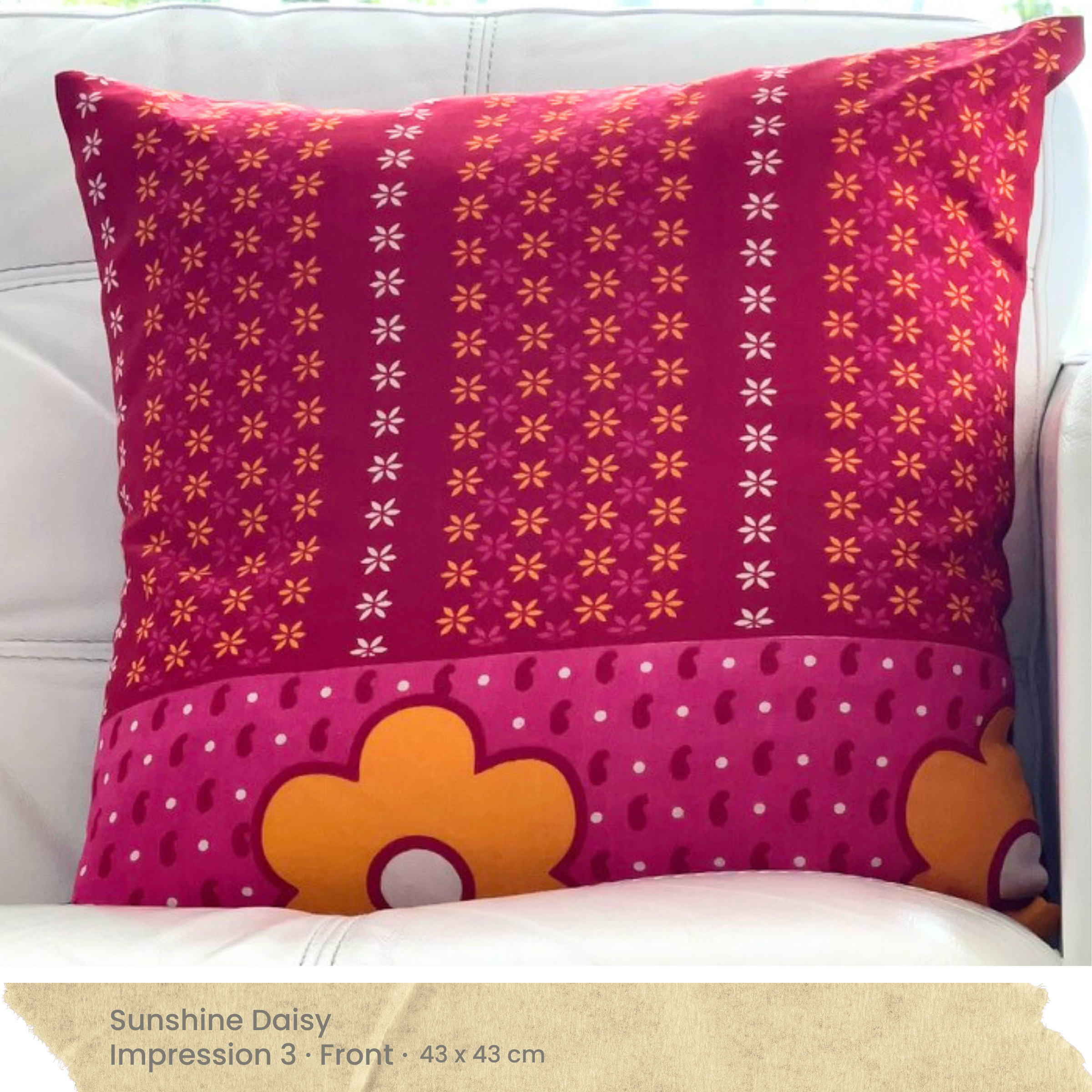 Red Pink Yellow & White Cushion Cover - Front