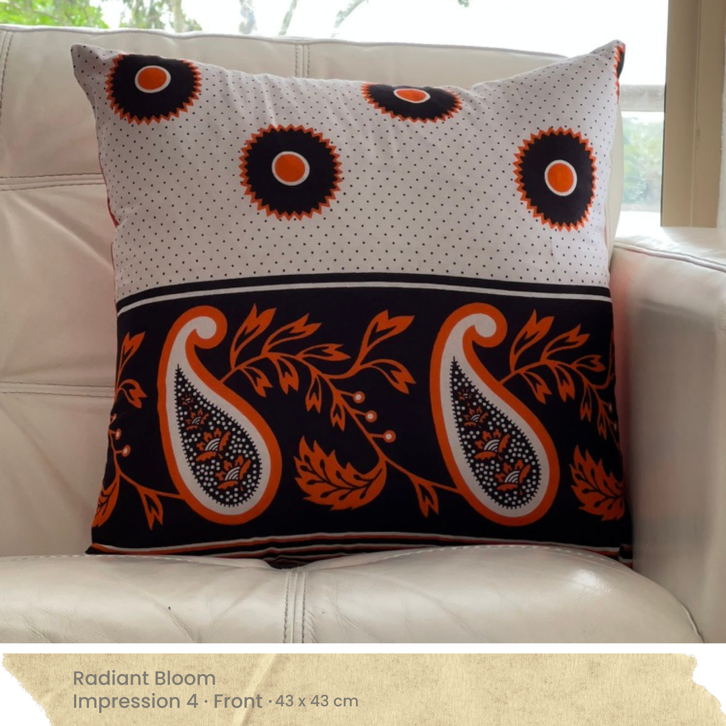 Orange Black & White Cushion Cover - Front