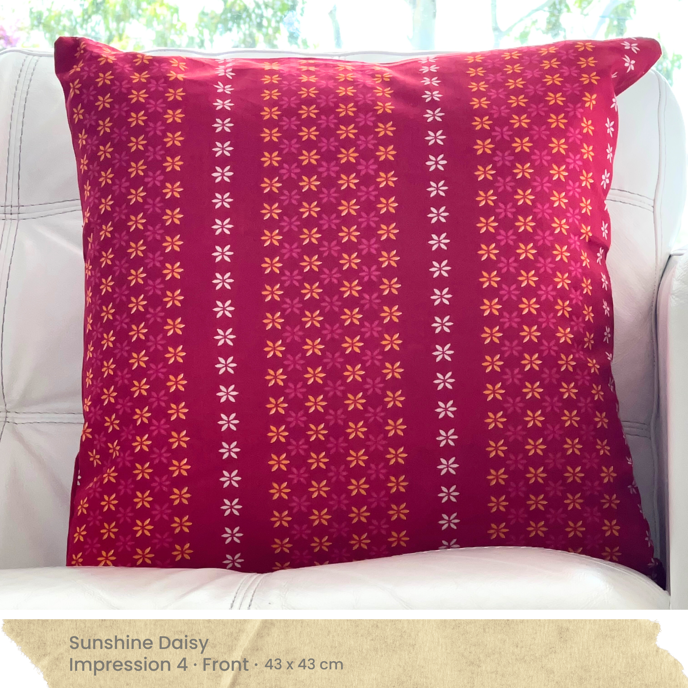 Red Pink Yellow & White Cushion Cover - Front
