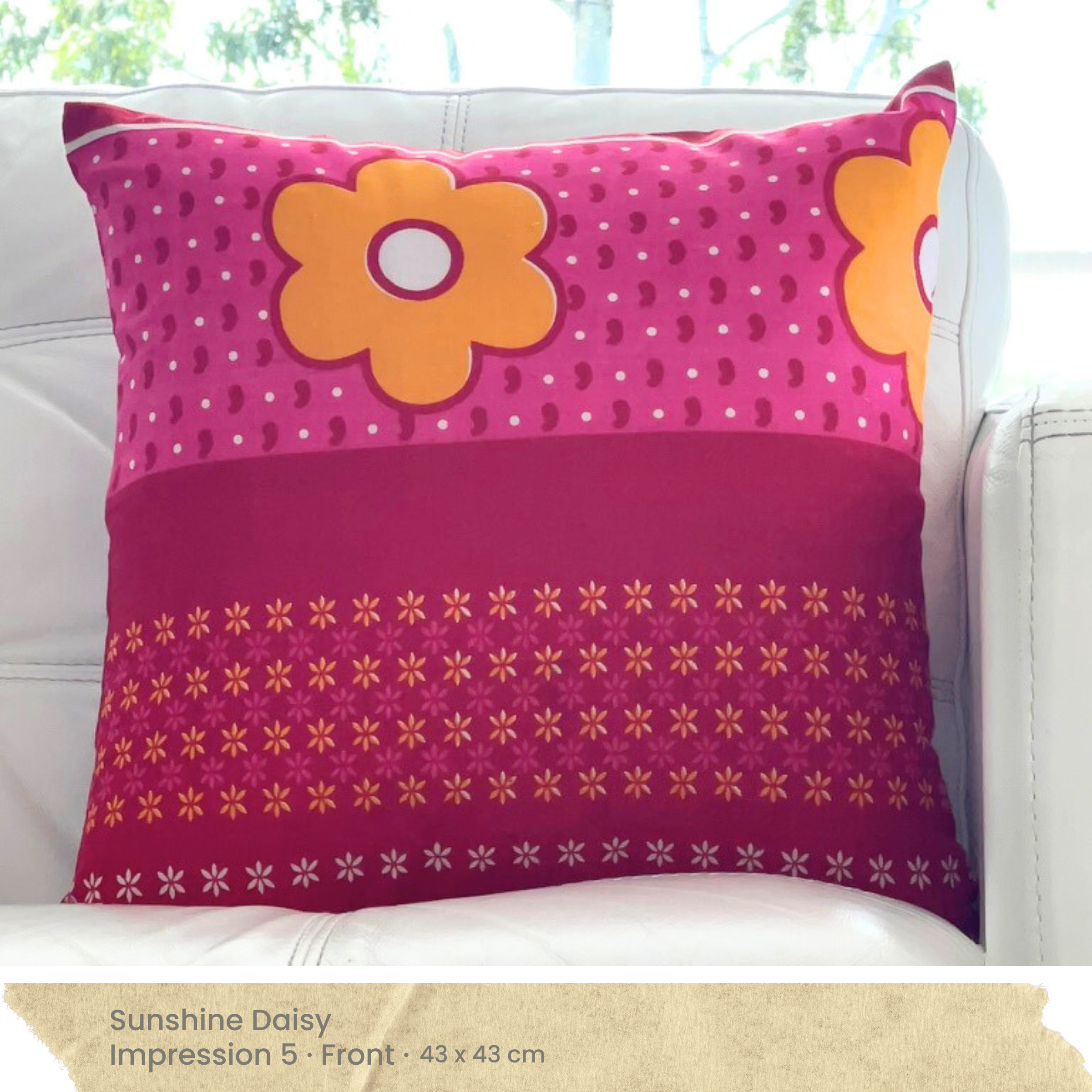 Red Pink Yellow & White Cushion Cover - Front
