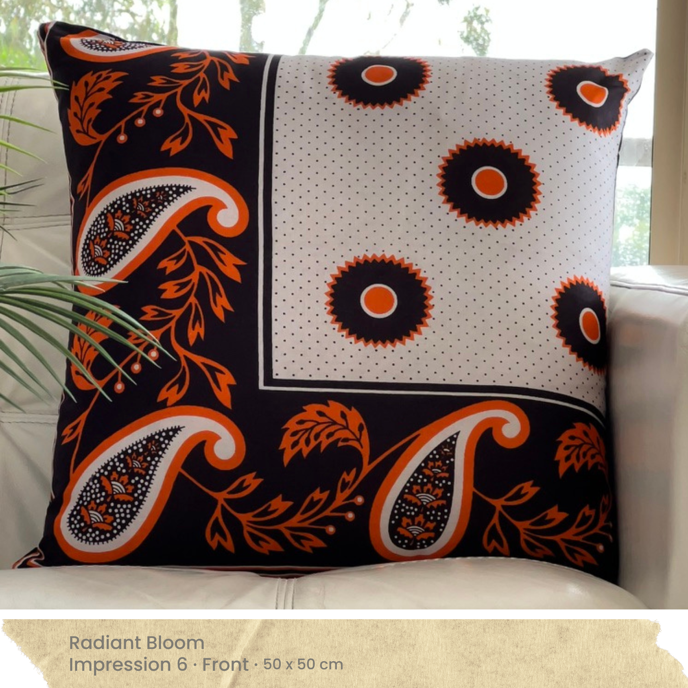 Orange Black & White Cushion Cover - Front