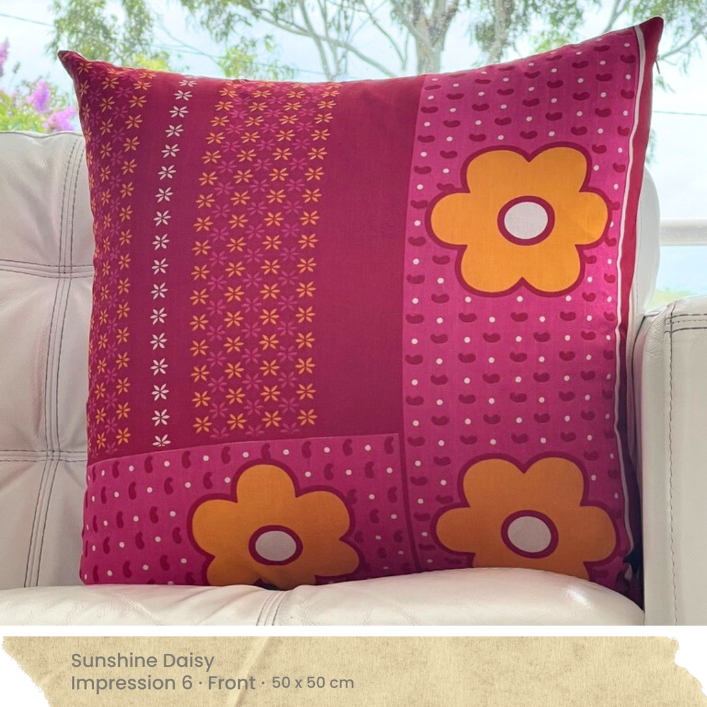 Red Pink Yellow & White Cushion Cover - Front