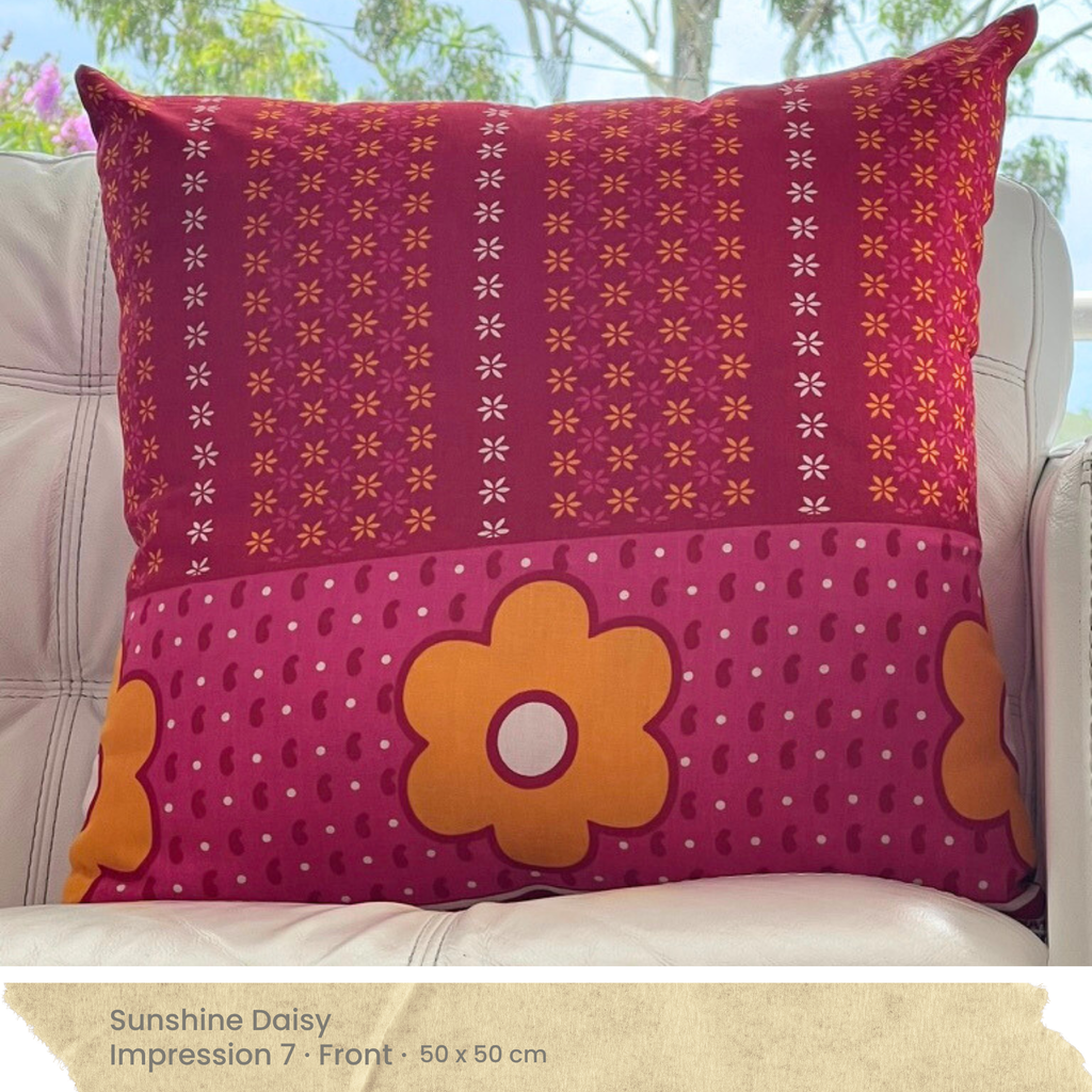 Red Pink Yellow & White Cushion Cover - Front