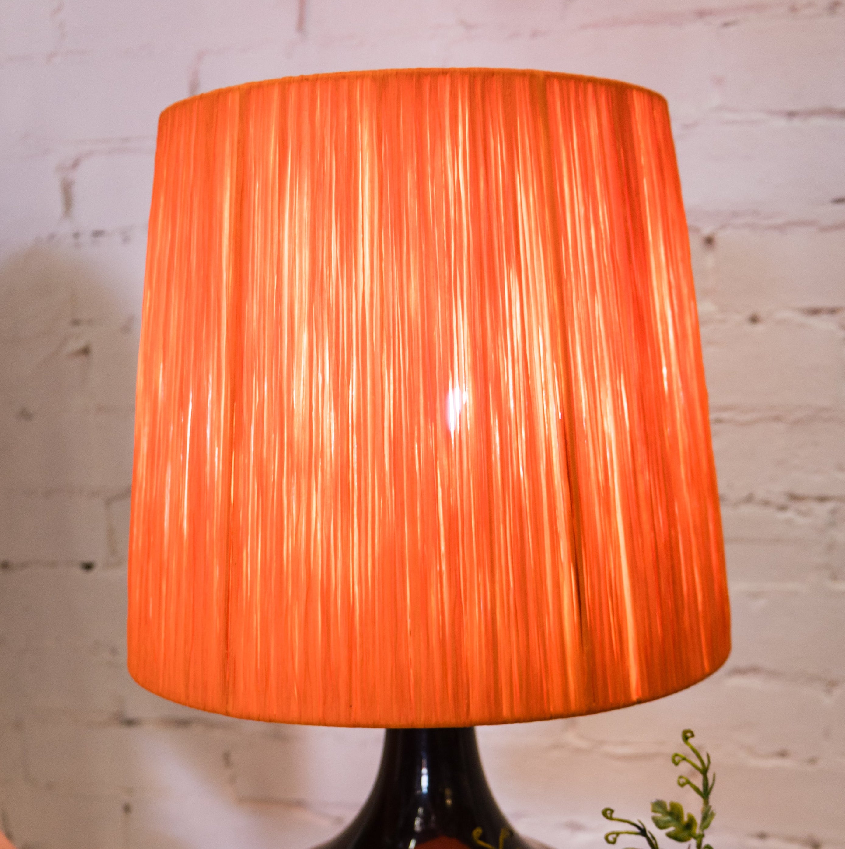 Orange Raffia Wrapped Lampshade Close Up
