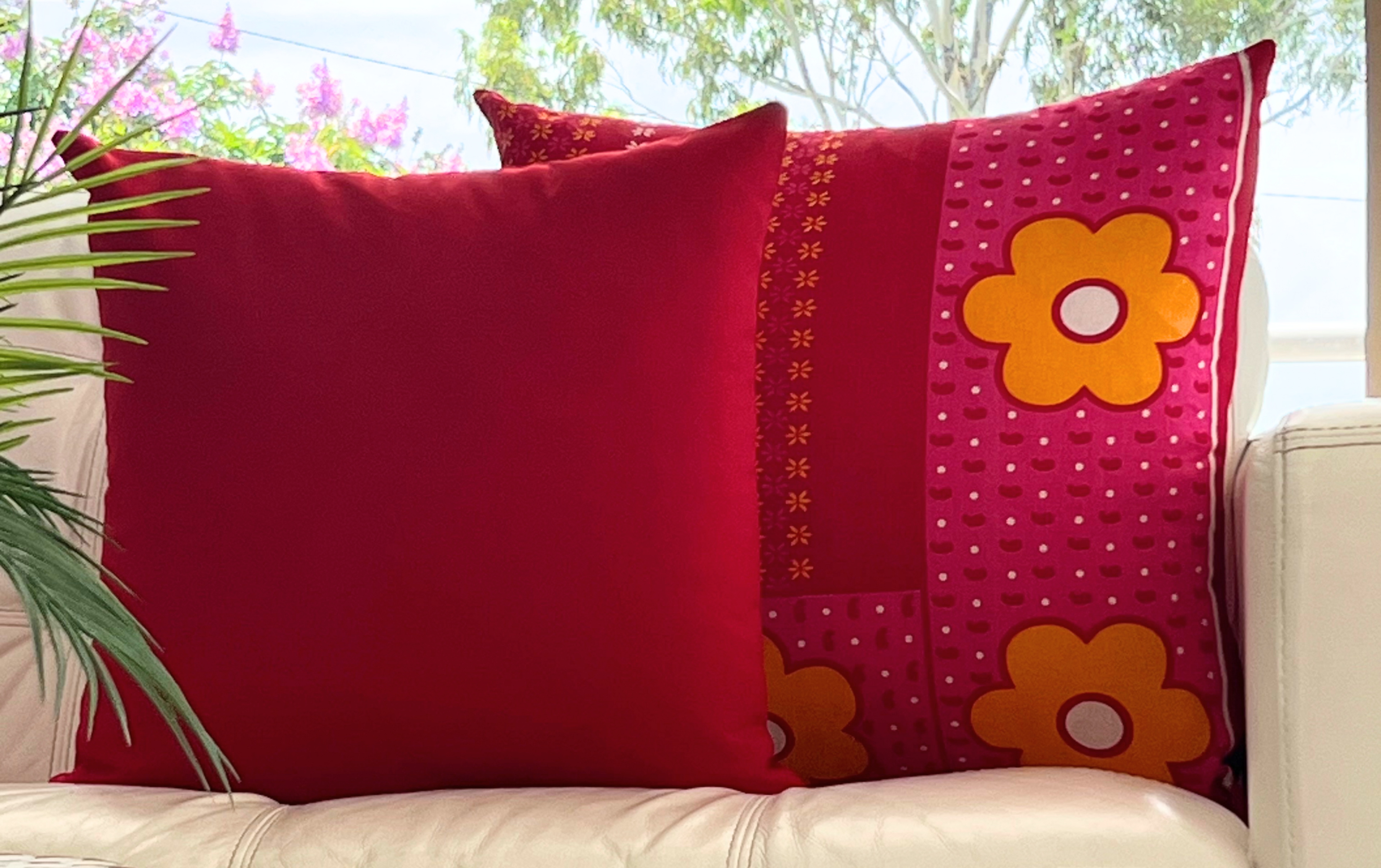 Red Pink Yellow & White Cushion Cover and Red Cushion Cover