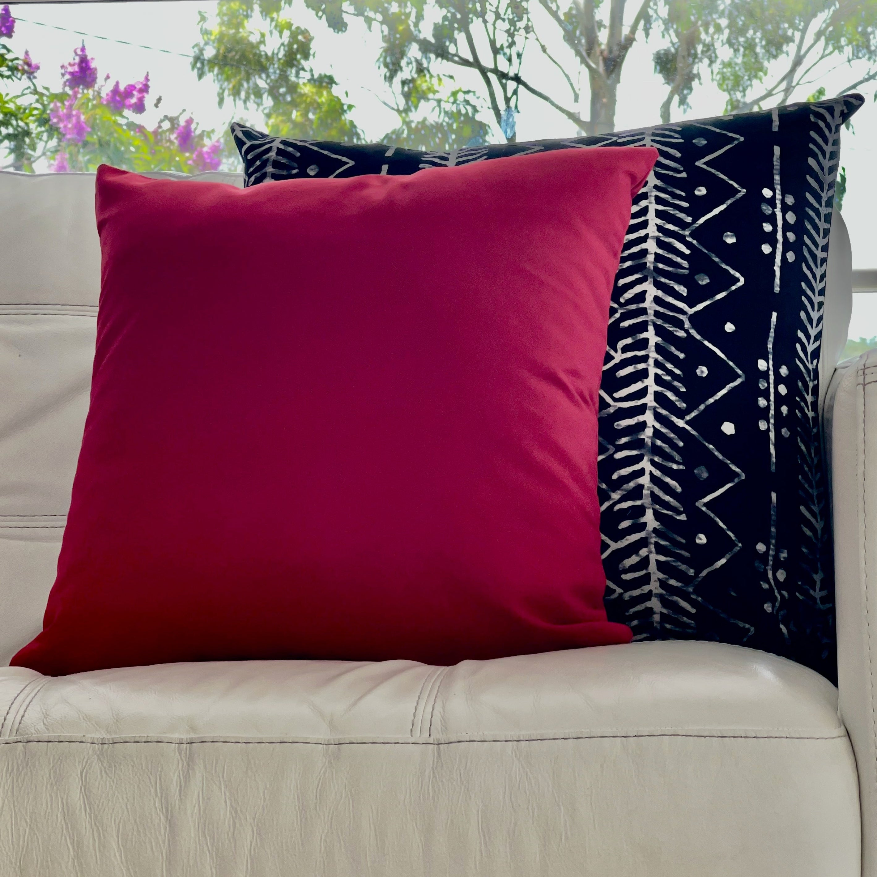 Red Cushion Cover and Black & White Zigzag Mudcloth Cushion Cover
