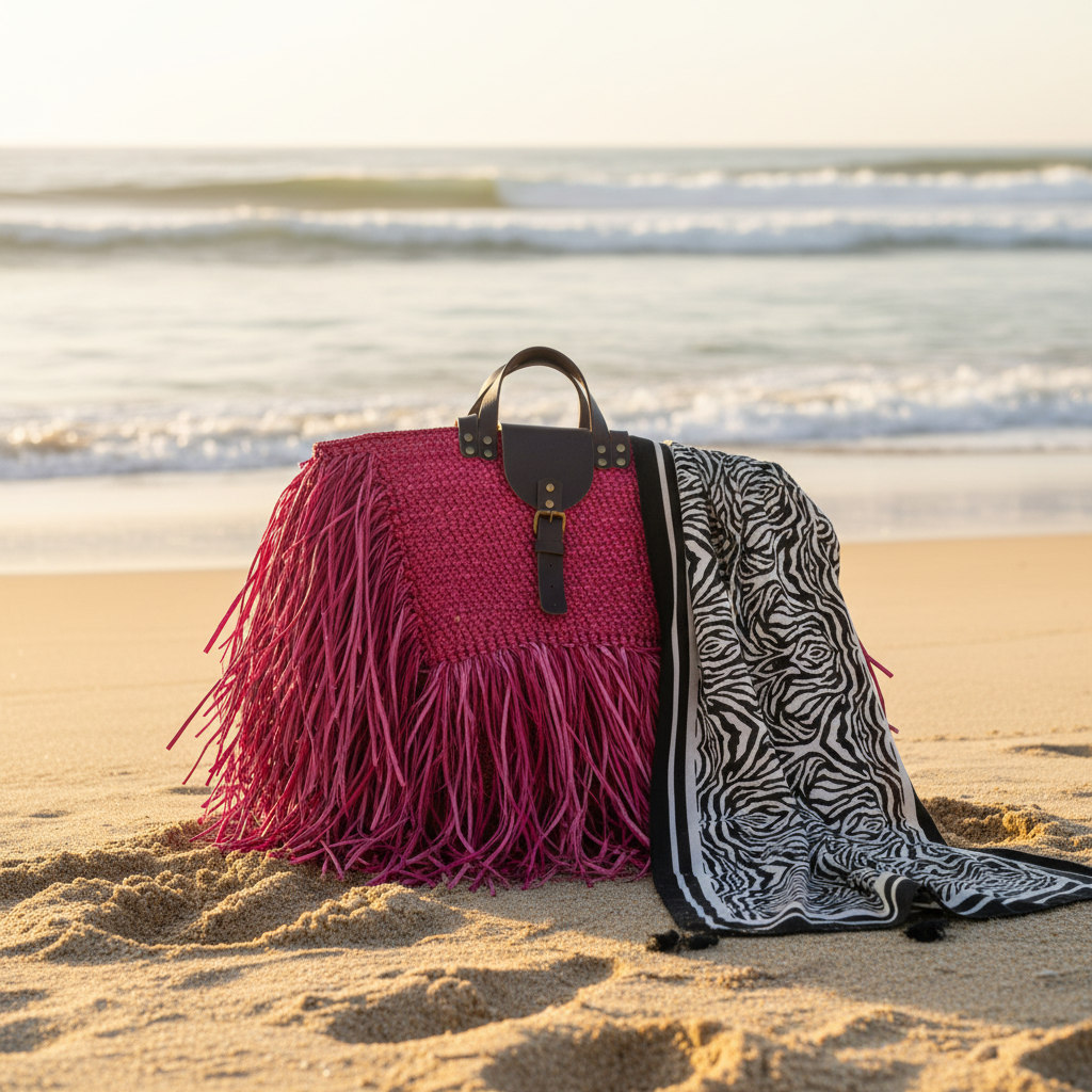 Beach scene with zebra print sarong